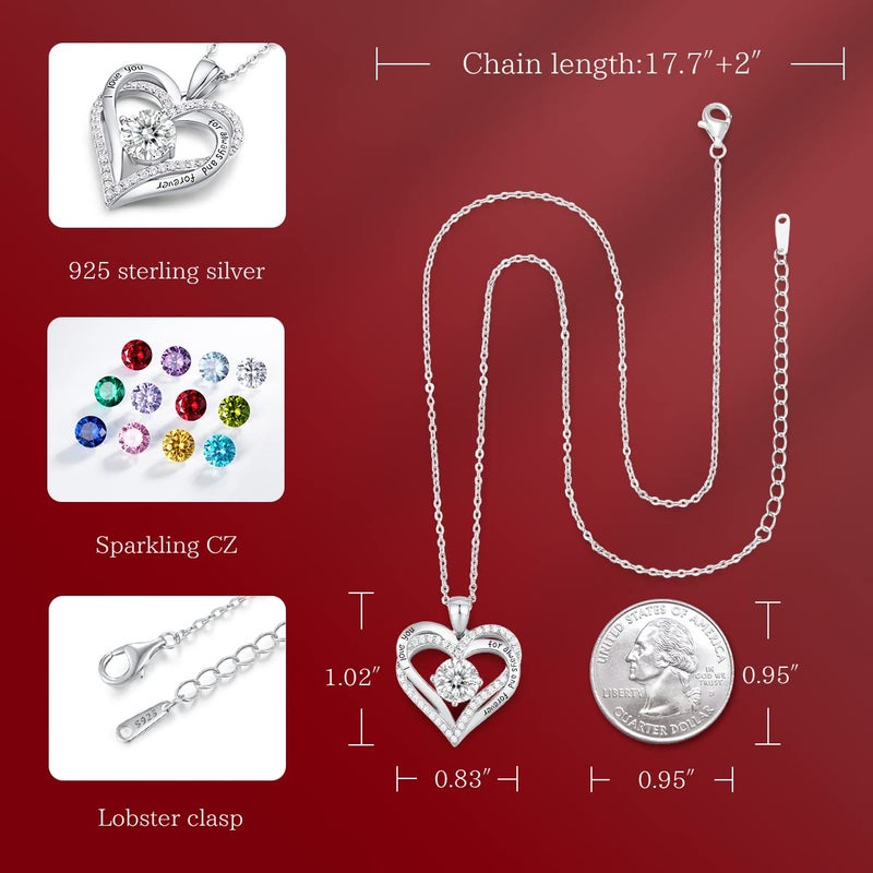 CDE Valentine's Day Gift Forever Love Heart Necklaces for Women, Wedding Anniversary, Birthday Mothers Day Christmas Day Gifts for Mom, Mother, Wife, friend, S925 Silver Jewelry with Birthstone Pendant - Image 5